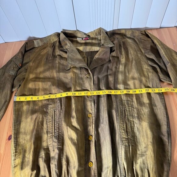 Vintage Sandwash Silk Bianca 100% Silk Green Oversized Jacket Swamp S - Picture 5 of 7